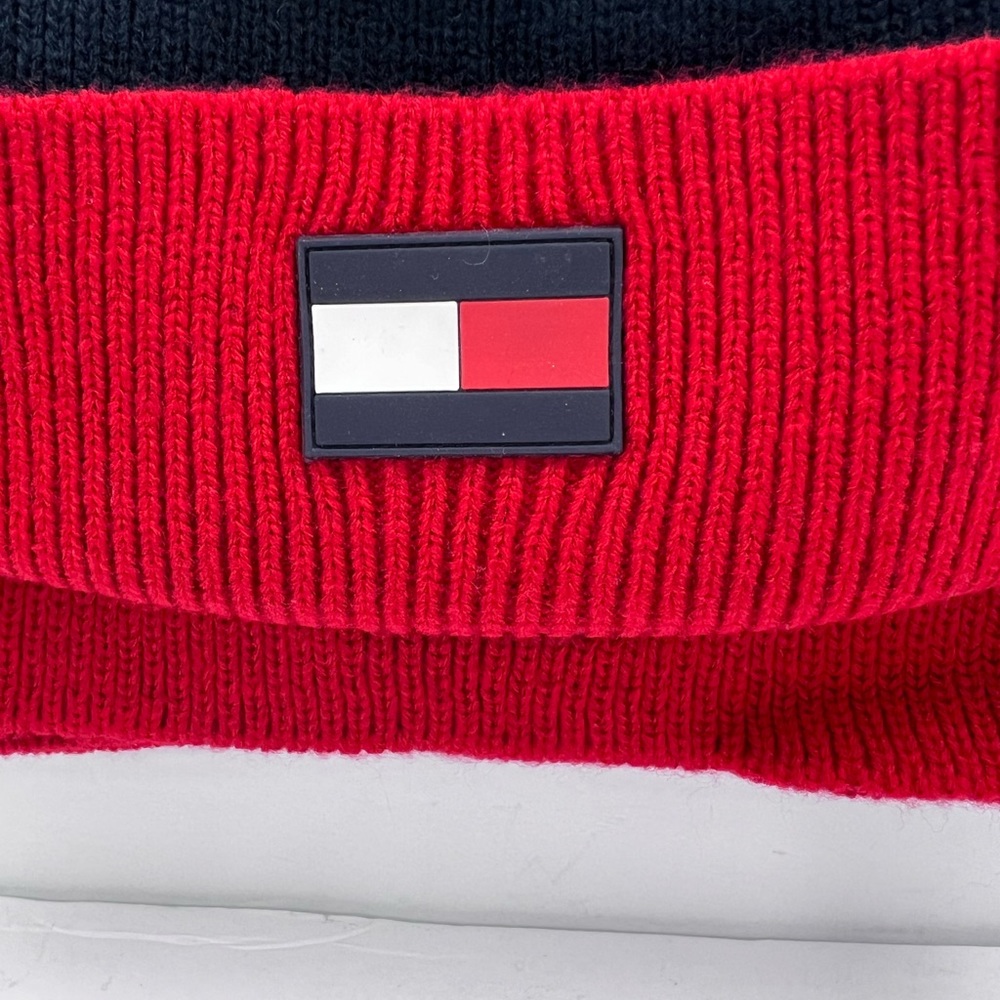TOMMY HILFIGER WARM HAT & SCARF SET, NAVY BLUE WITH RED ACCENT,UNISEX, ONE SIZE - Picture 12 of 15